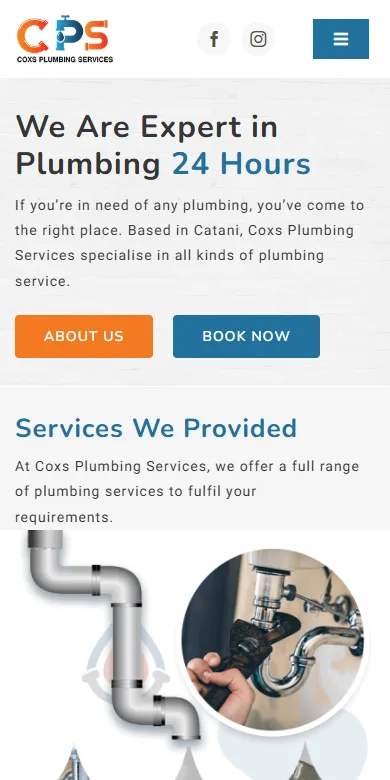 The plumber's old site: a stock heading and a cartoon tap
